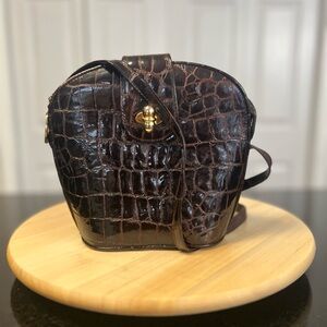 Stuart Weitzman Chocolate Croco Embossed Patent Crossbody Bag